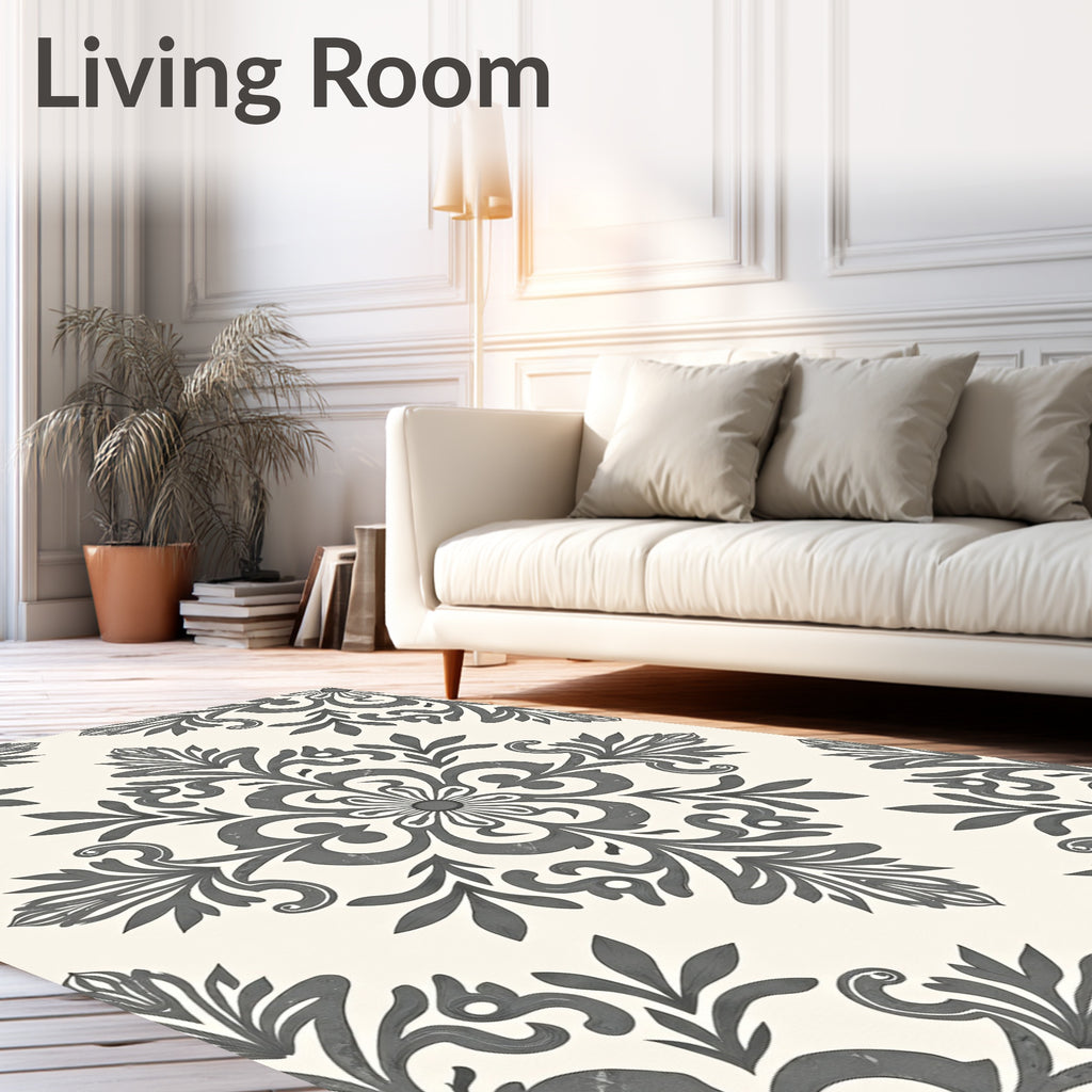 Classic Gray Damask Medallion Rug