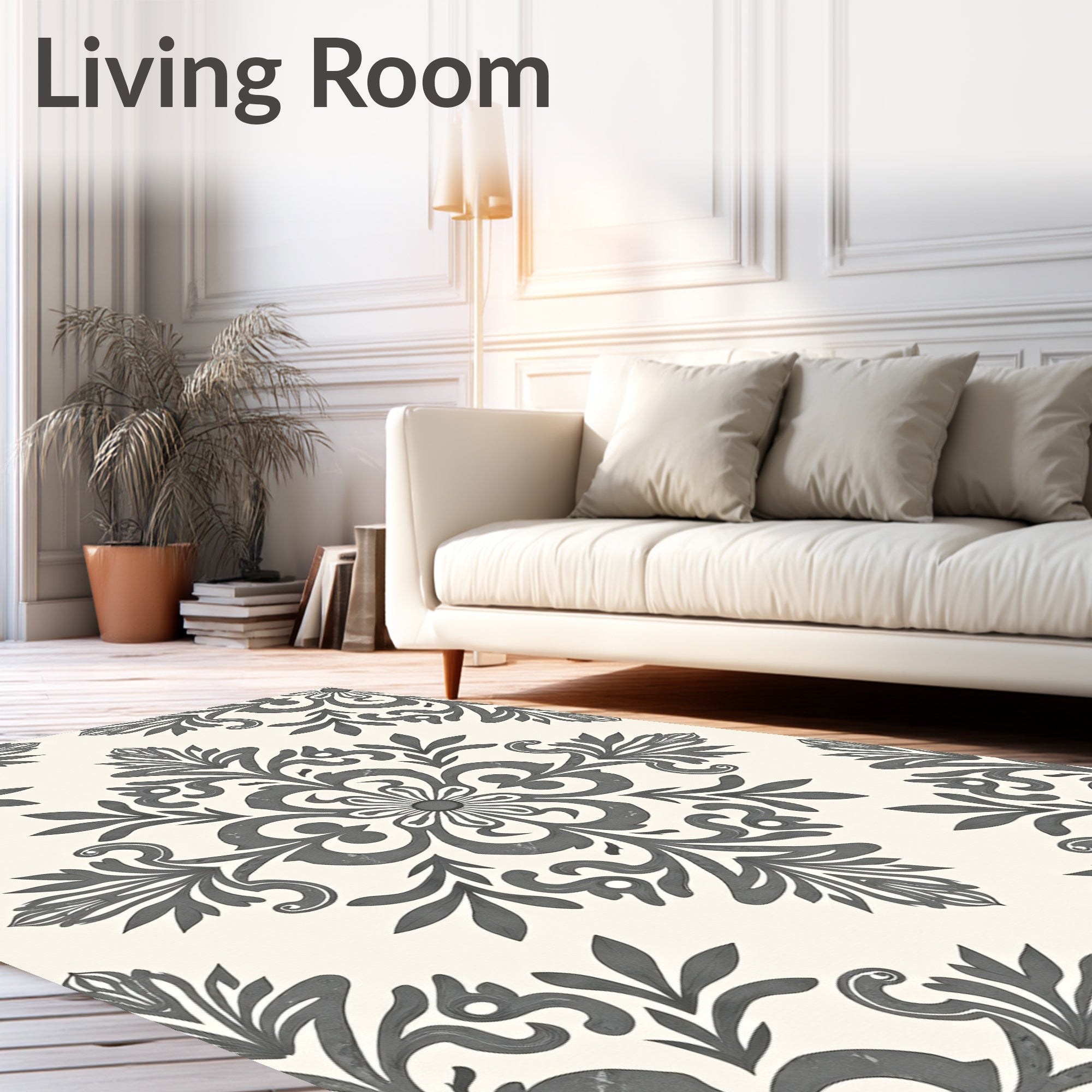 Classic Gray Damask Medallion Rug