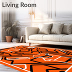 Bold Orange Cartoon Animal Maze Rug