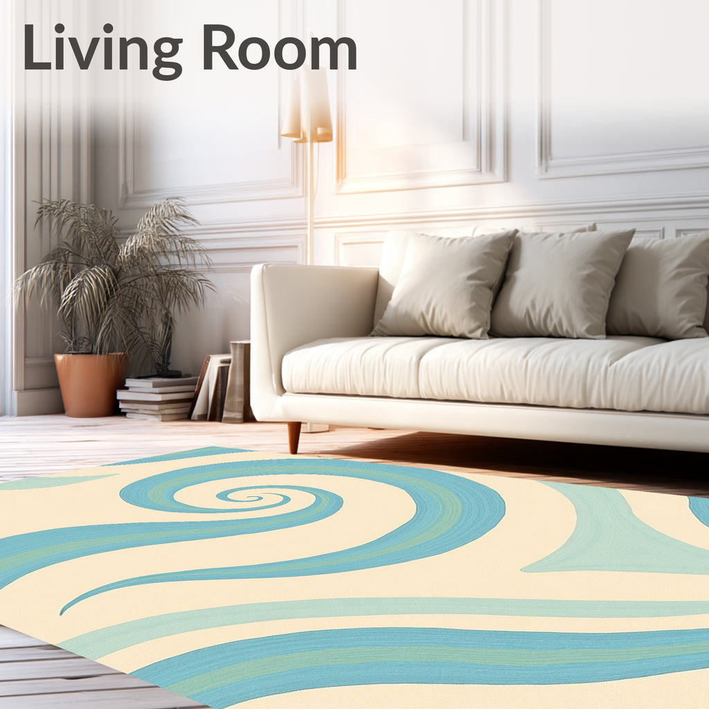 Aqua Wave Scroll Rug