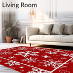 Crimson White Snowflake Cluster Rug
