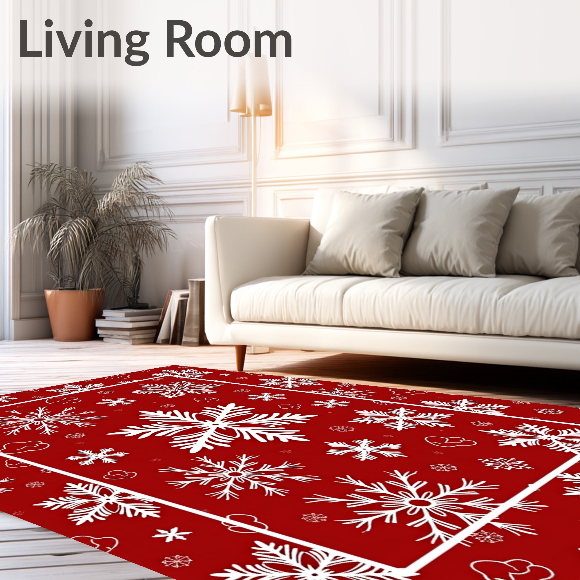 Crimson White Snowflake Cluster Rug