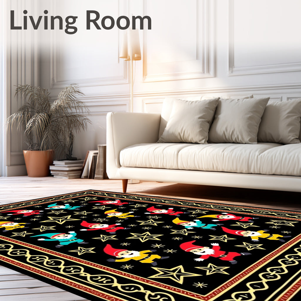 Whimsical Gnome Starry Night Black Rug