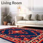 Royal Blue Red Floral Medallion Frame Rug
