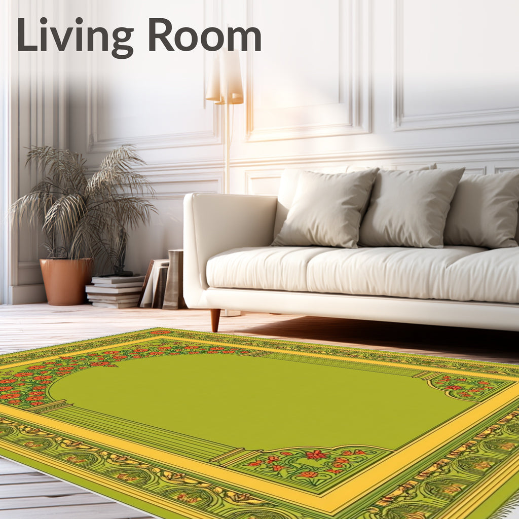 Ornate Chartreuse Floral Arch Rug
