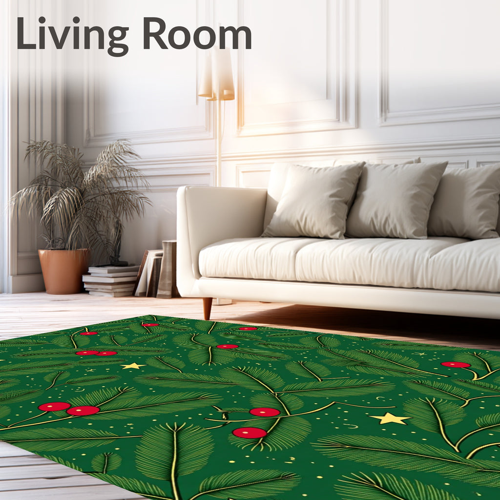 Festive Green Pine Star Holly Rug