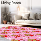 Pink Gingerbread Man Candy Cane Snowflakes Rug