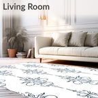 Ornate Blue Scrollwork Damask Rug