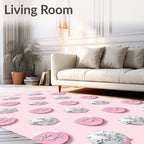 Pink White Circular Snowflakes Rug