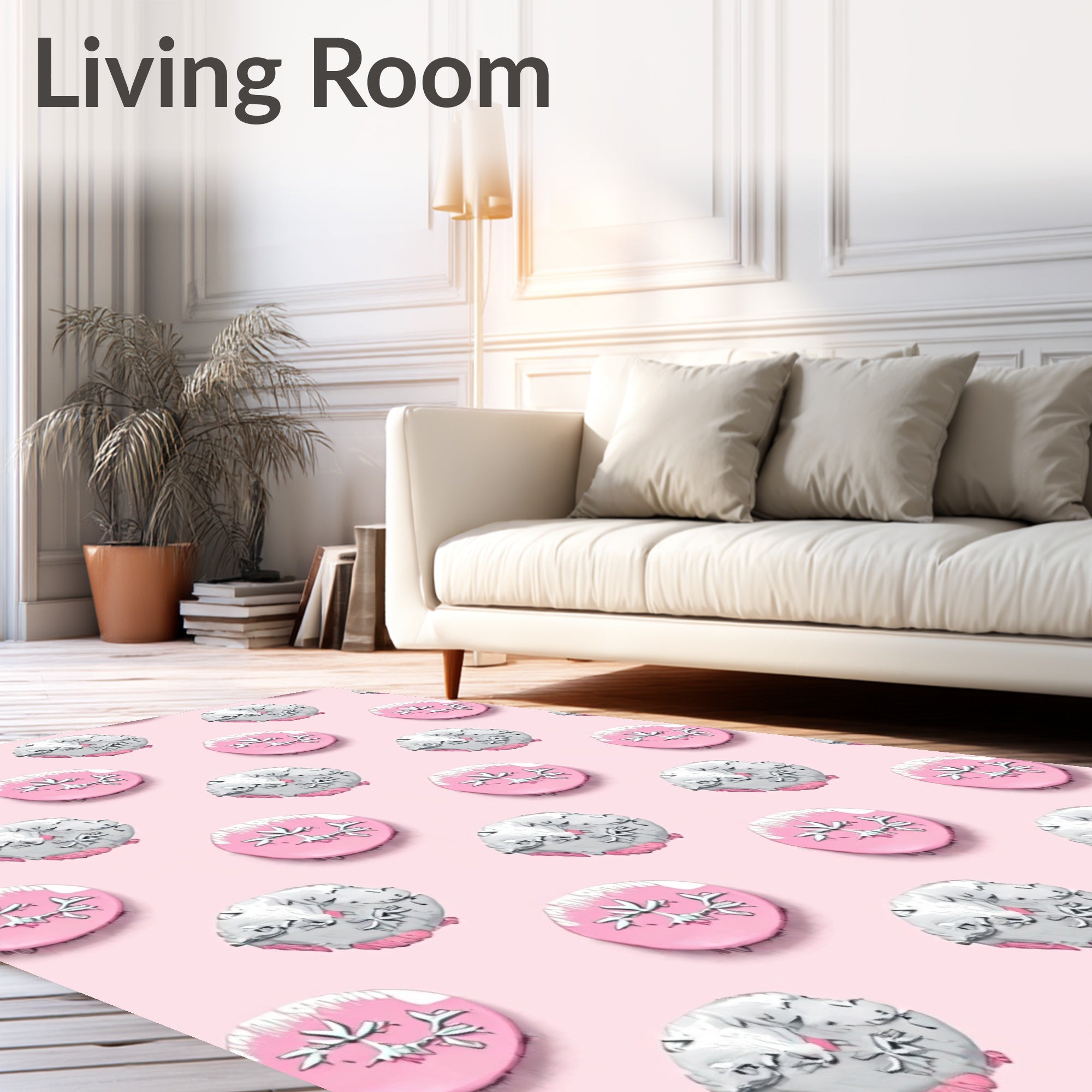 Pink White Circular Snowflakes Rug