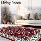 Ornate Crimson Vine Medallion Art Rug
