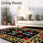 Dancing Skeletons Red Roses Bold Frame Rug