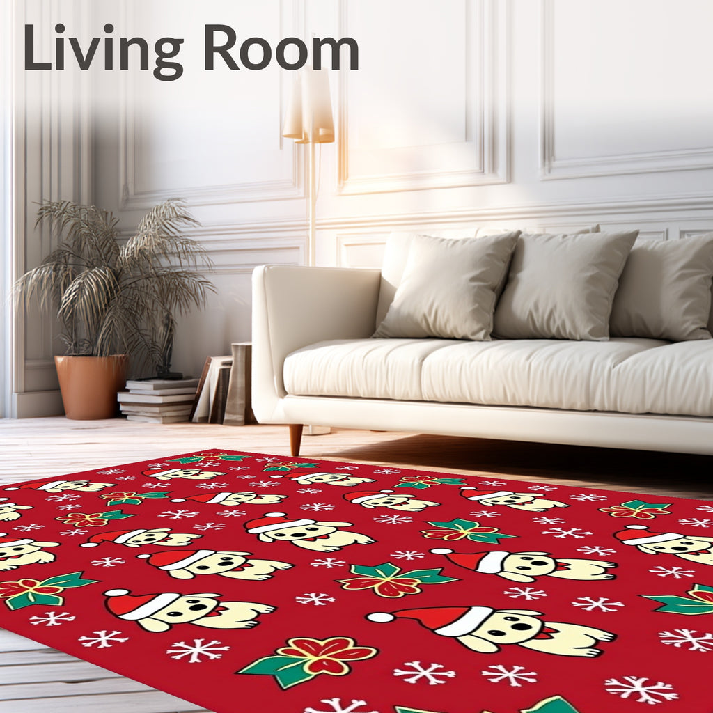 Cute Santa Puppy Snowflakes Wreath Holiday Rug