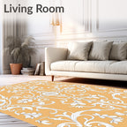 Golden White Flourish Scroll Medallion Rug