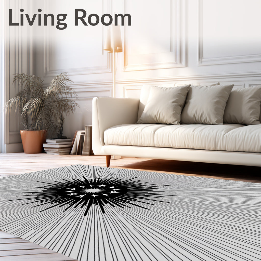 Black Starburst Sunburst Graphic Rug
