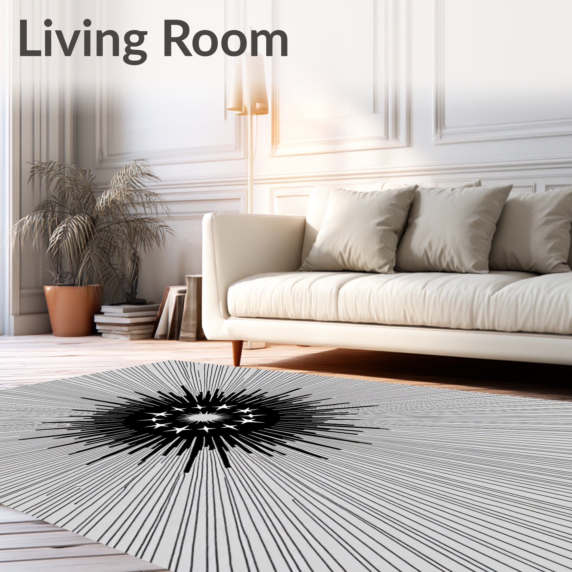 Black Starburst Sunburst Graphic Rug
