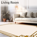 Golden Art Deco Floral Border Rug