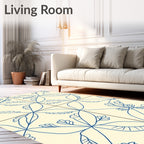 Cream Blue Botanical Petal Arrangement Rug
