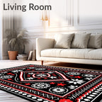 Bold Red White Black Folk Rug