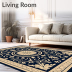 Dark Blue Floral Medallion Border Rug