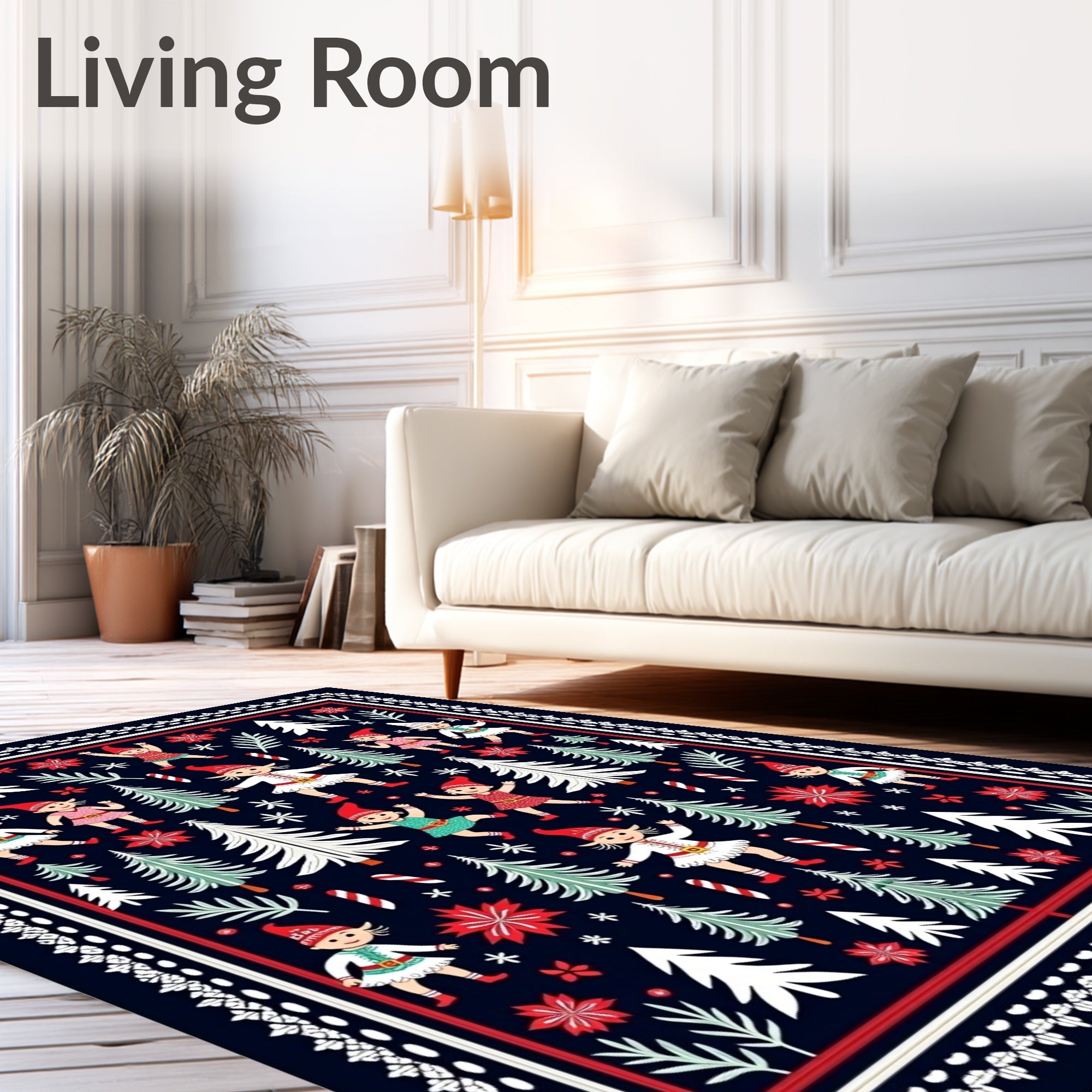 Charming Elves Holiday Trees Christmas Night Rug