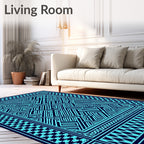 Teal Maze Geometric Border Rug