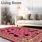 Whimsical Pink Black Cat Floral Rug