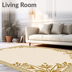 Golden Floral Bordered Linen Rug