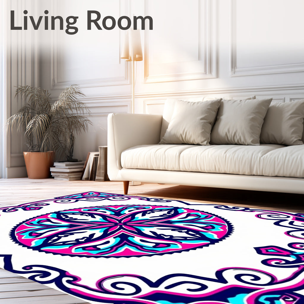 Vibrant Pink Teal Medallion Border Rug