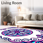 Vibrant Pink Teal Medallion Border Rug