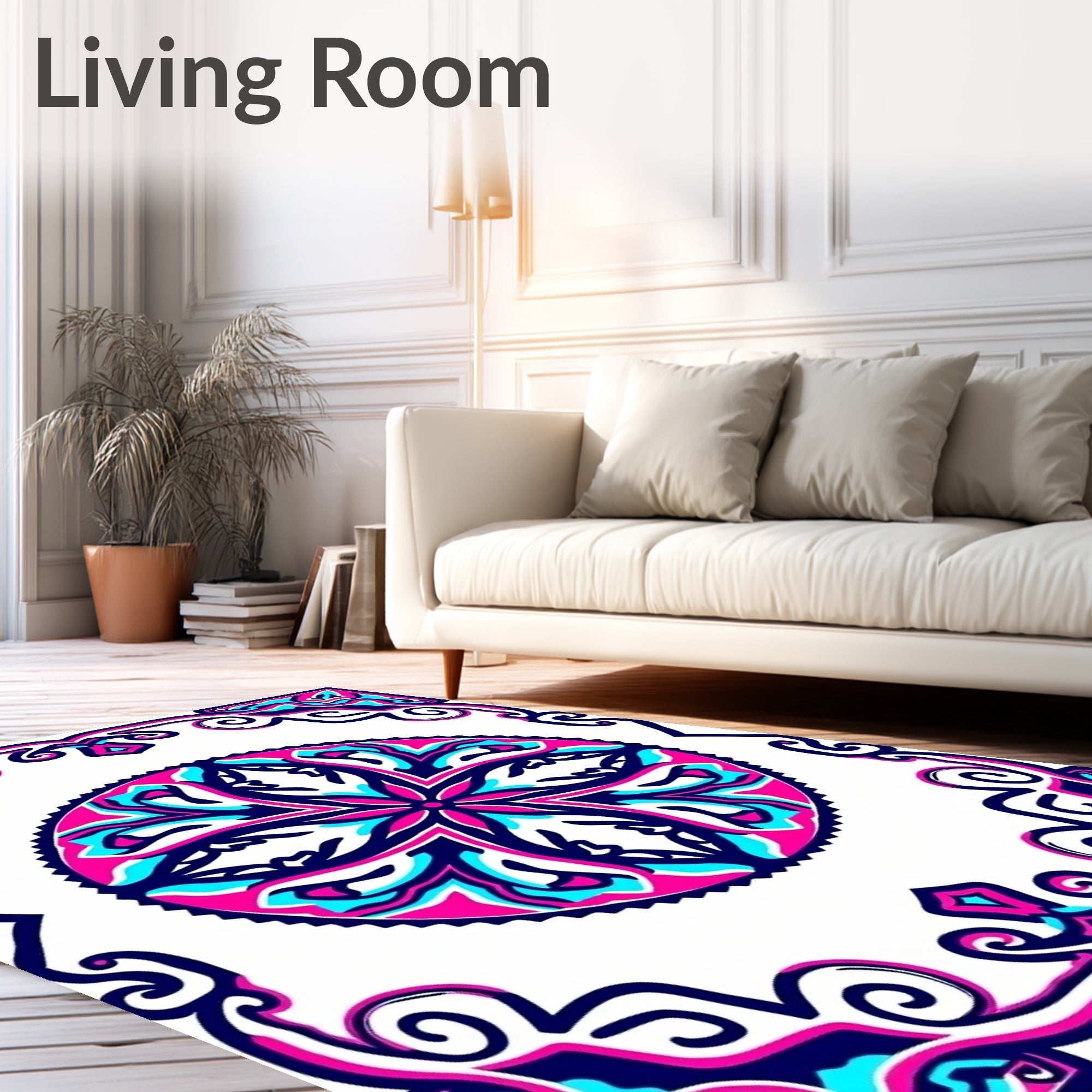 Vibrant Pink Teal Medallion Border Rug