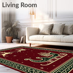 Crimson Reindeer Sleigh Festive Scene Rug