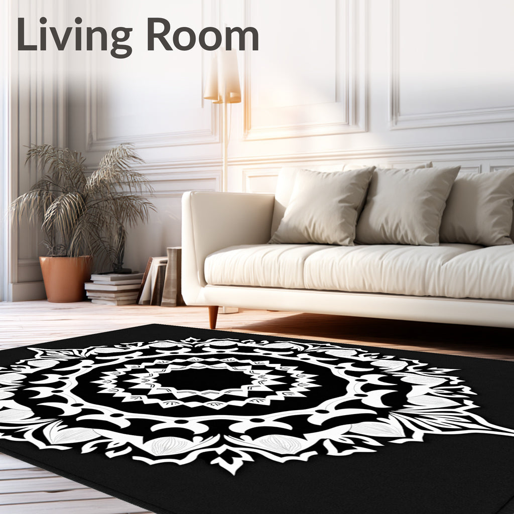 Monochromatic Intricate Floral Mandala Rug