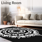 Monochromatic Intricate Floral Mandala Rug