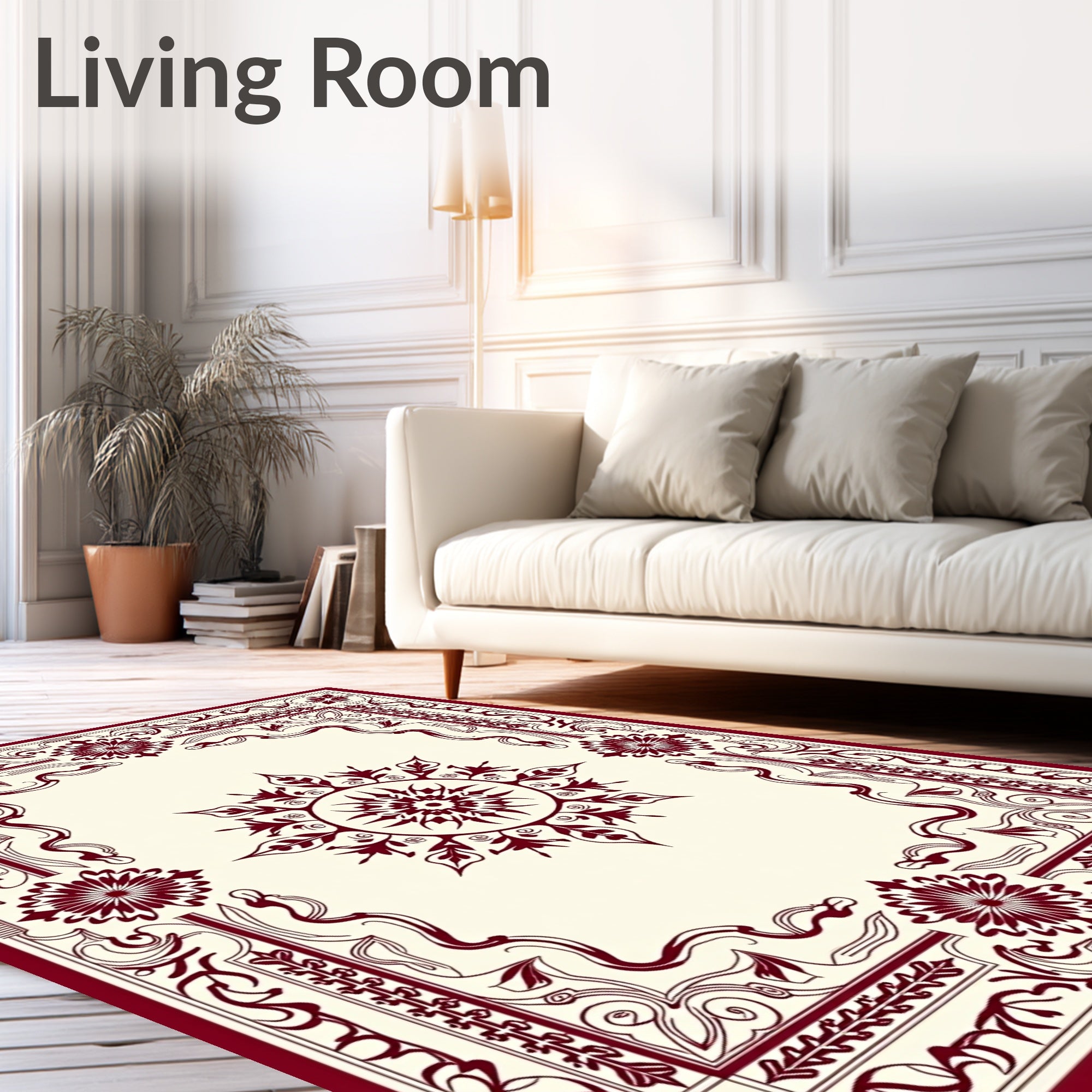 Burgundy Floral Medallion Border Rug