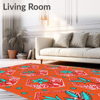 Orange Hexagonal Tropical Floral Rug