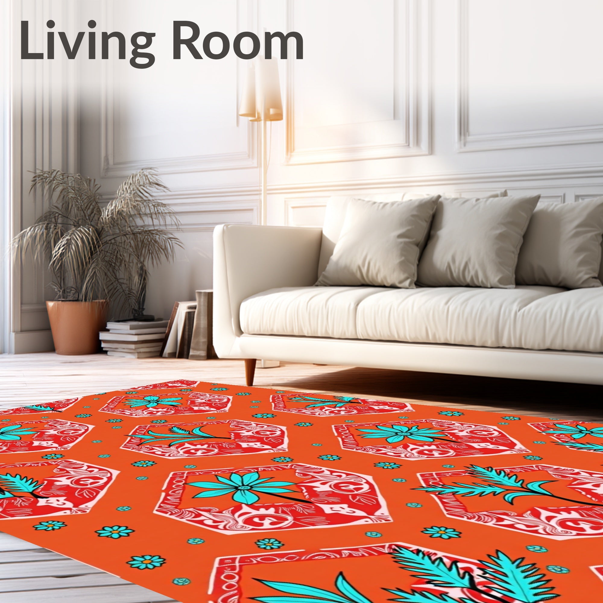 Orange Hexagonal Tropical Floral Rug