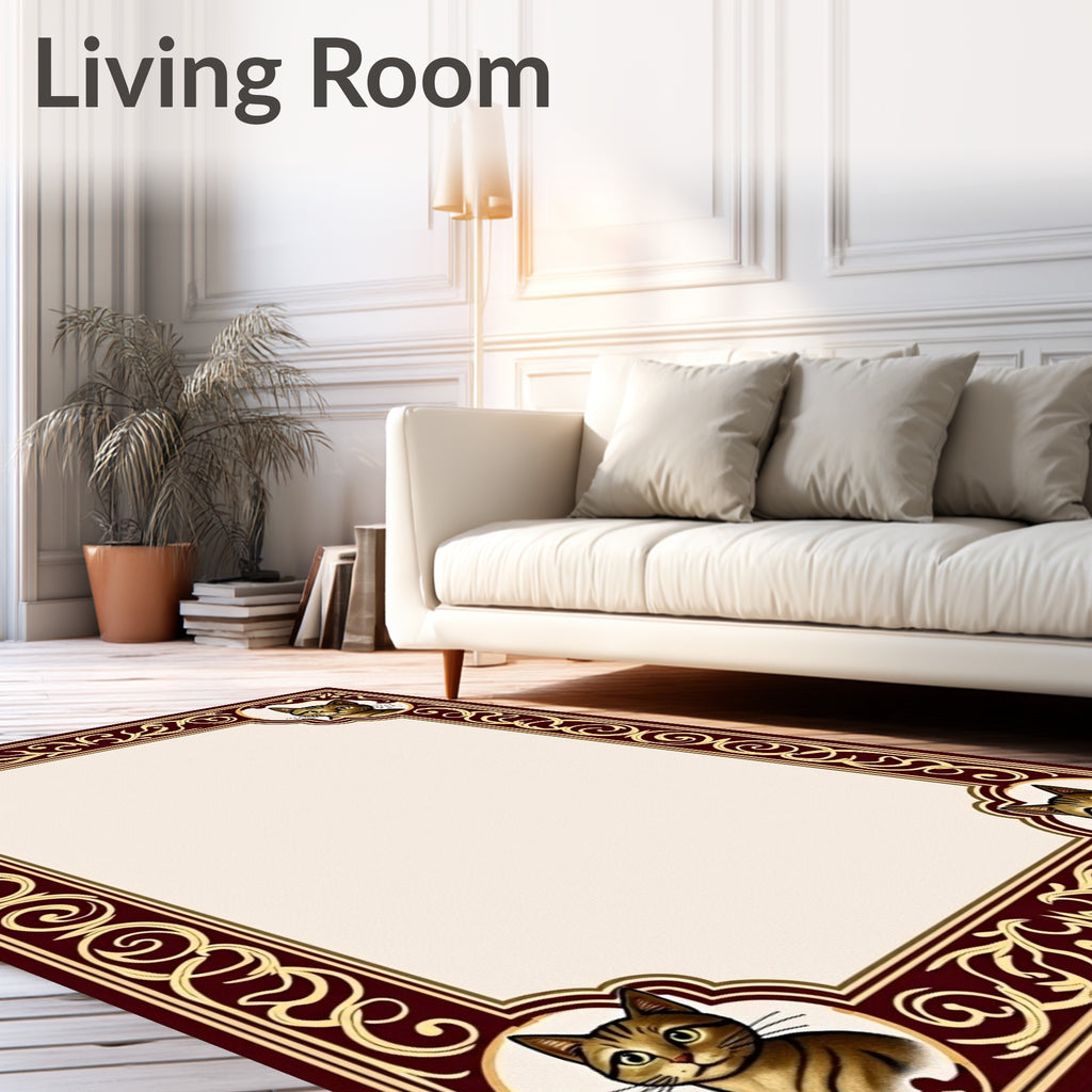 Crimson and Gold Cat Corner Frame Rug