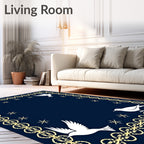 Midnight Blue White Dove Snowflake Border Rug
