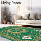 Emerald Gold Floral Mandala Ornamental Rug