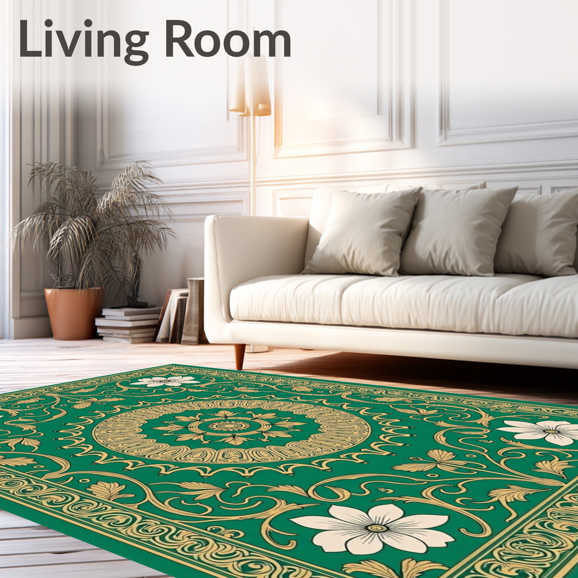 Emerald Gold Floral Mandala Ornamental Rug