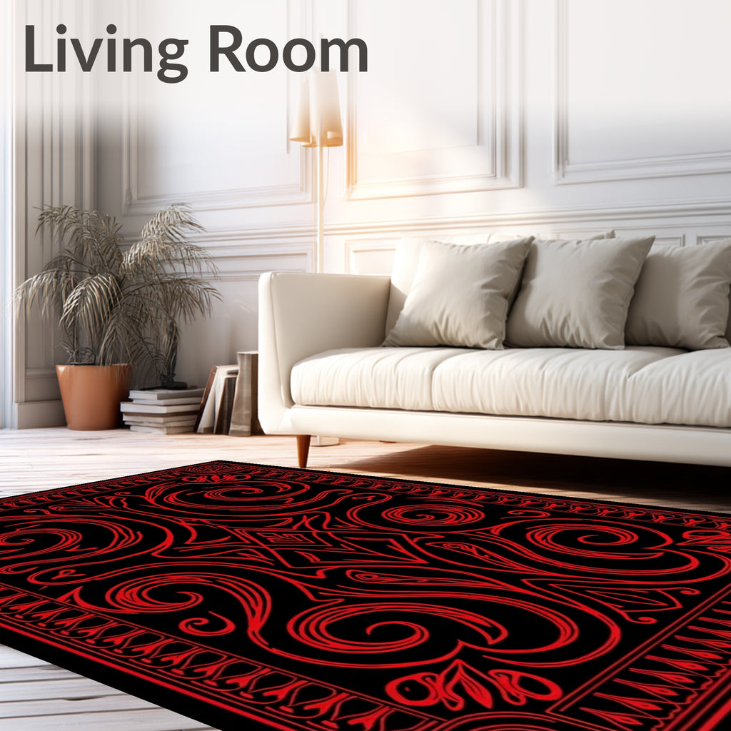 Bold Red Art Nouveau Swirl Rug