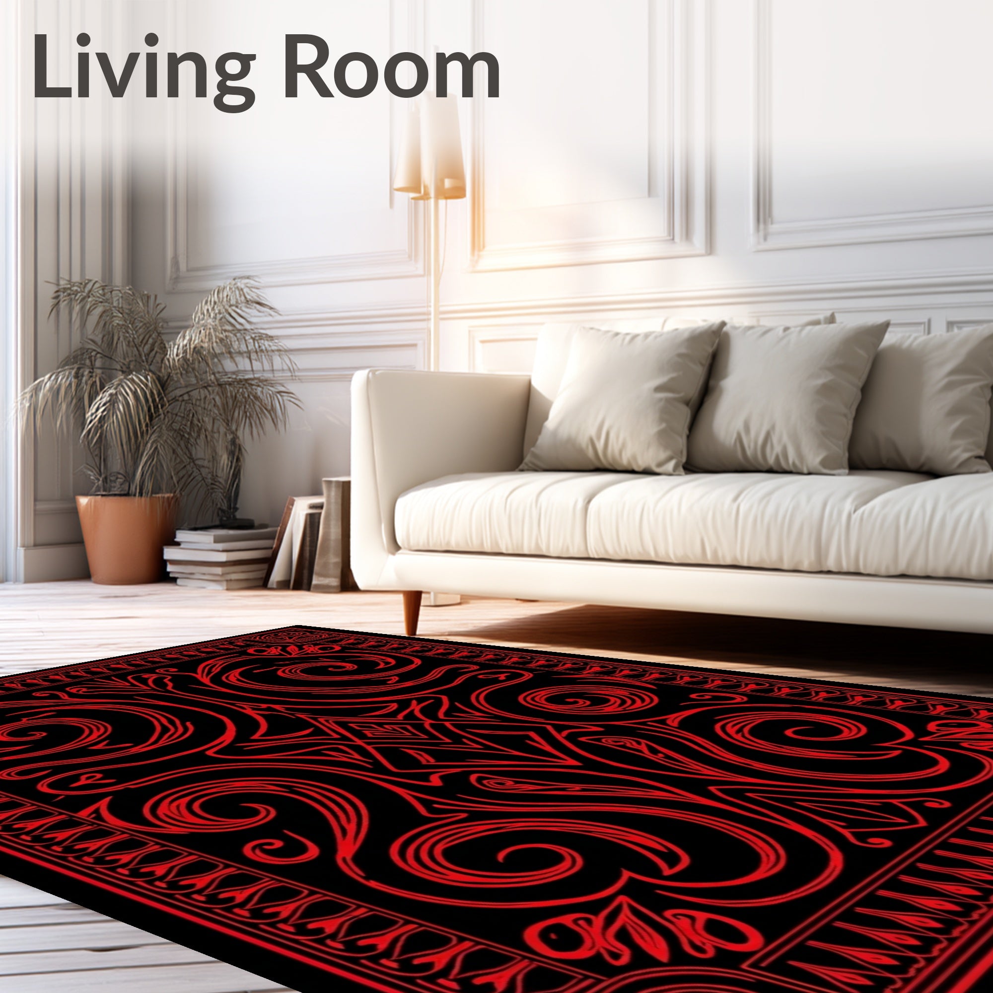 Bold Red Art Nouveau Swirl Rug