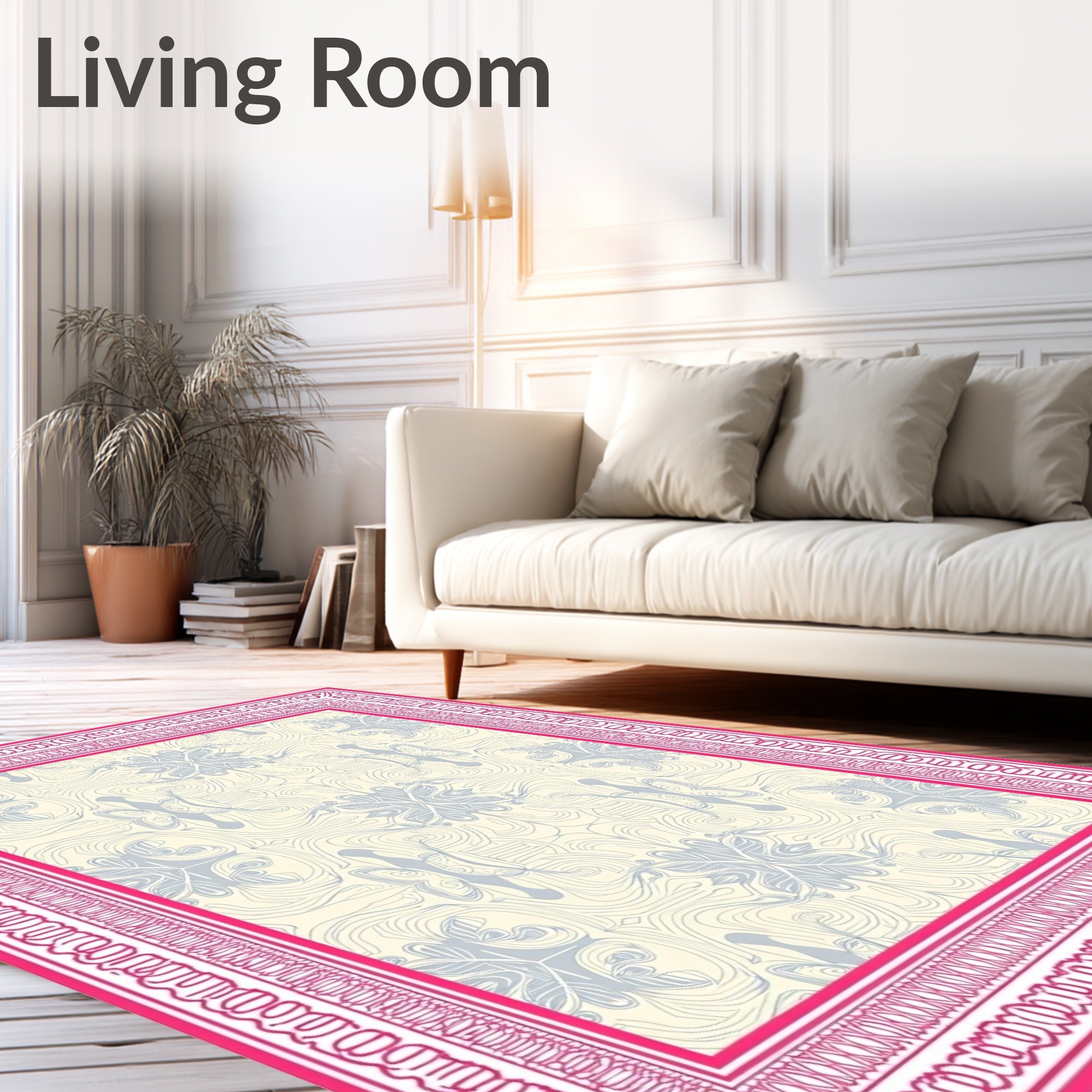 Fuchsia Border Cream Organic Swirl Rug