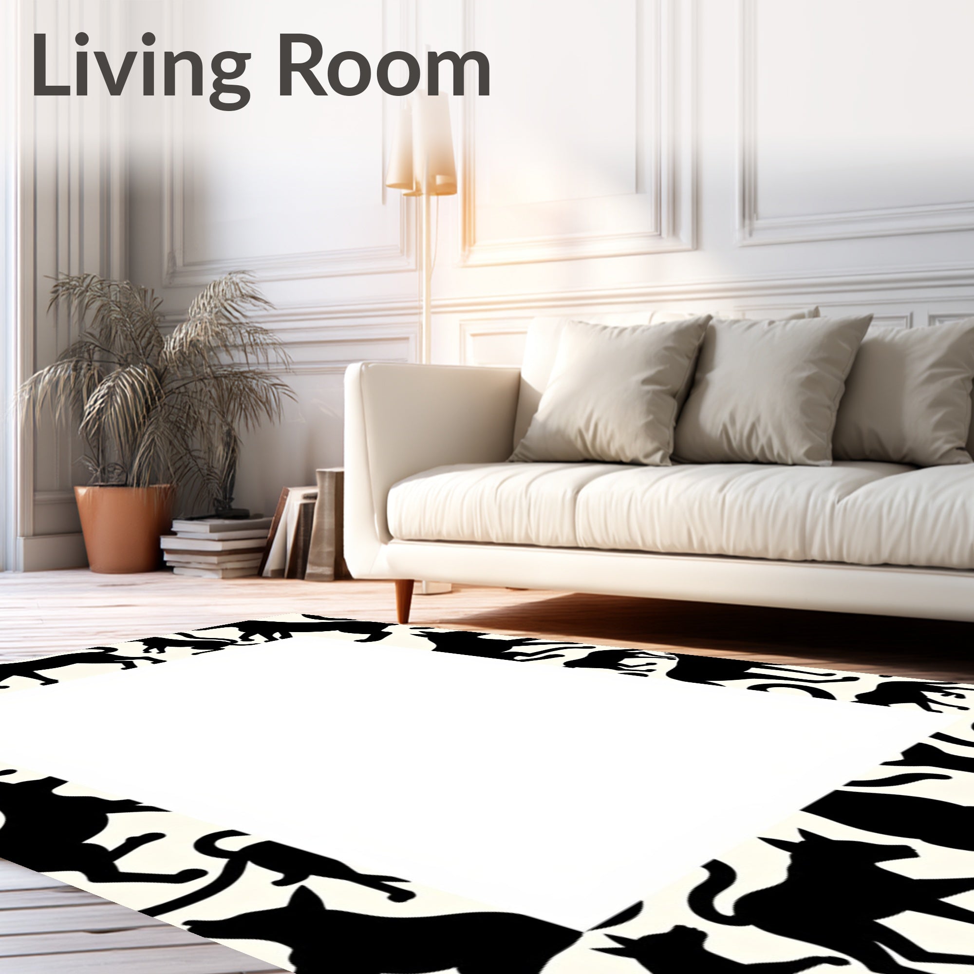 Black Dog Silhouettes on Cream Background Rug