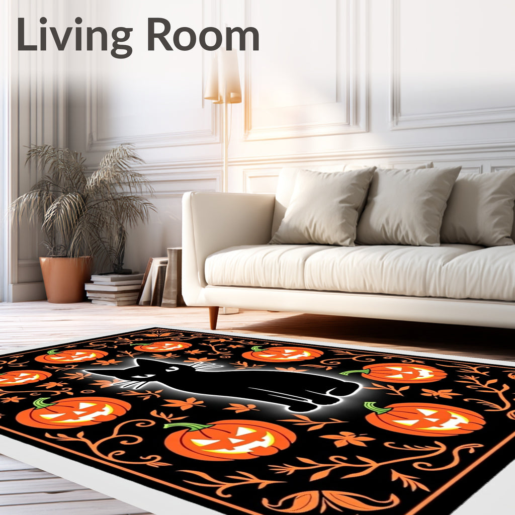 Black Cat Halloween Pumpkin Garland Rug