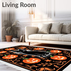 Black Cat Halloween Pumpkin Garland Rug