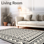 Eclectic Black And White Geometric Border Rug