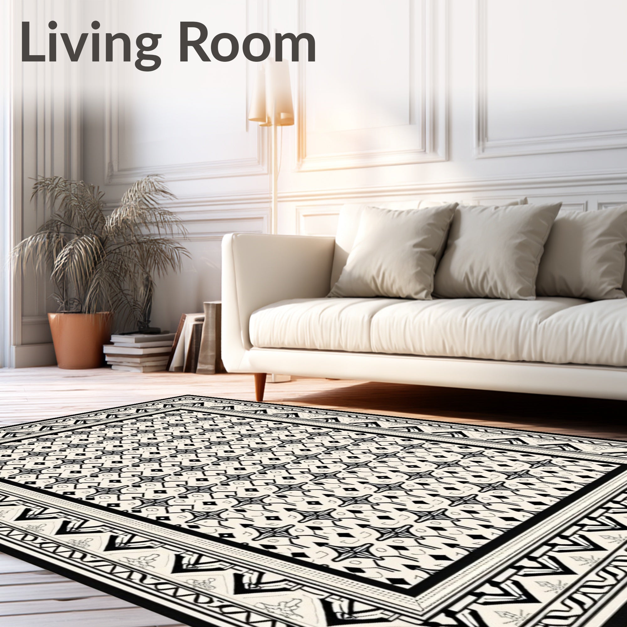 Eclectic Black And White Geometric Border Rug