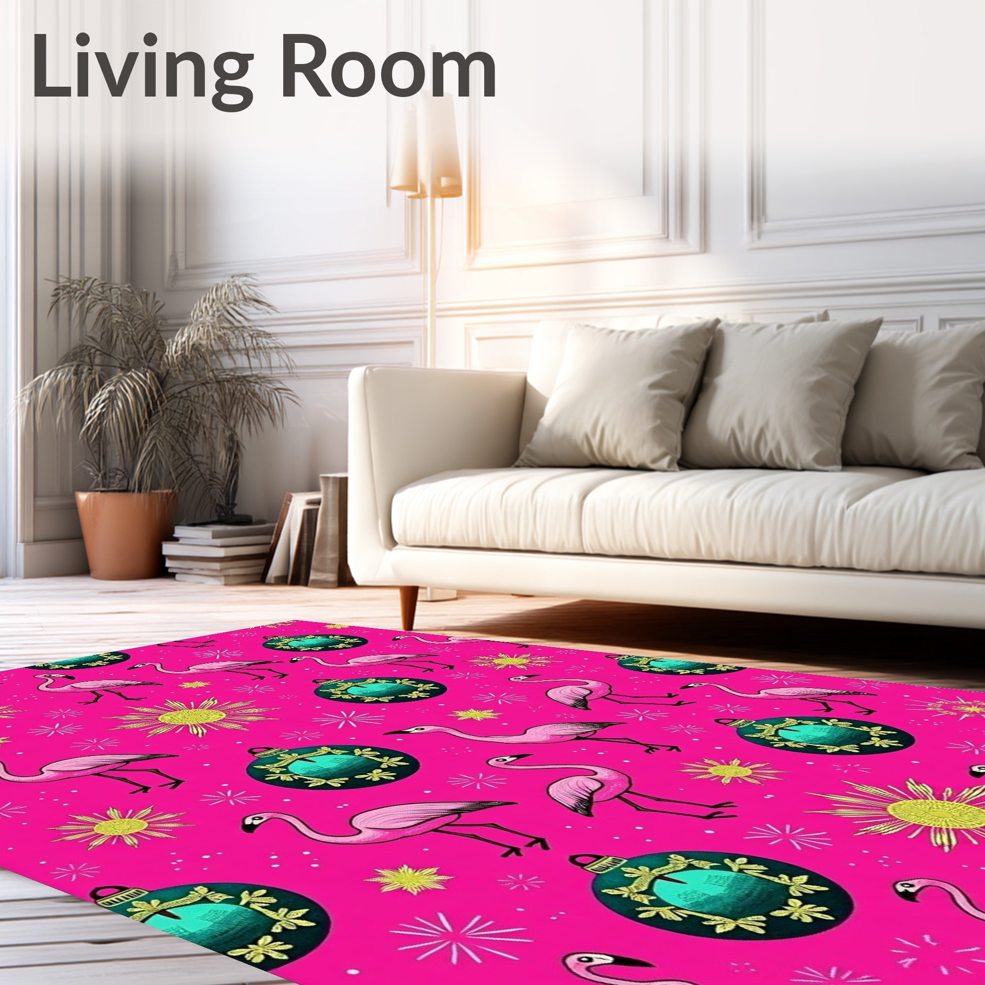 Pink Flamingo Christmas Ornaments Sunburst Rug